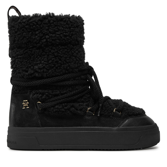 Śniegowce Tommy Hilfiger Lace-Up Faux Shearling Snowboot - Czarny