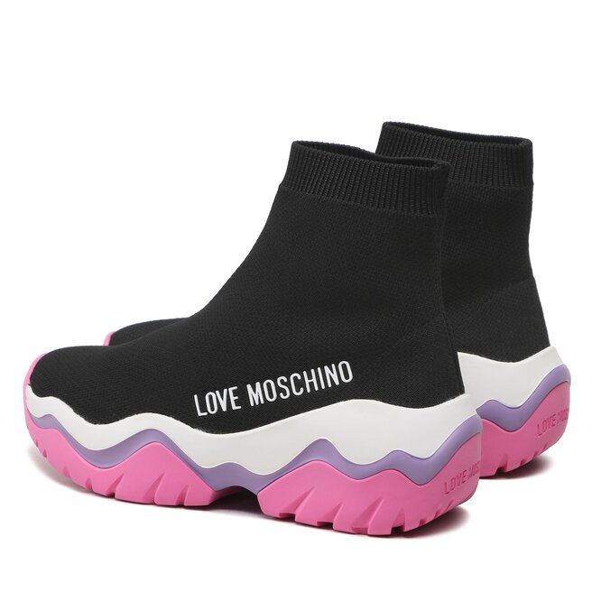 Moschino Scarpe Love Mocassino Donna In Pelle Nero – Tassel, Tacco 5 Cm, Plateau 3 Cm, Suola Gomma Carrarmato, Originale