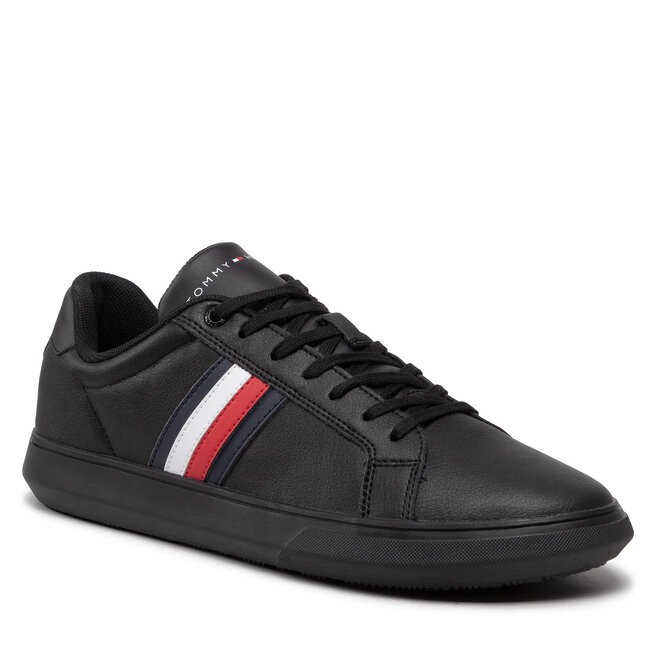 Sneakersy Tommy Hilfiger Corporate Cup Leather Stripes - Czarny