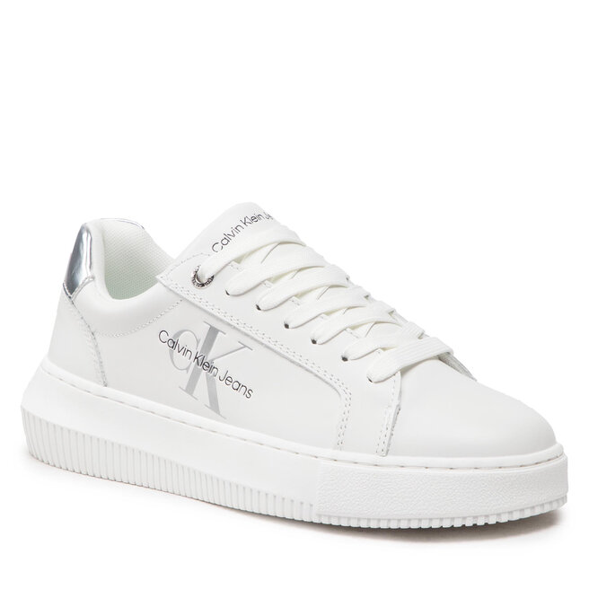Sneakers Calvin Klein Jeans Chunky Cupsole Laceup Mono Lth M YW0YW00833 White/Silver 0LB 0LB imagine noua