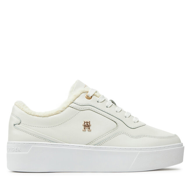 Sneakersy Tommy Hilfiger Essential Platform Sneaker Fur - Biały