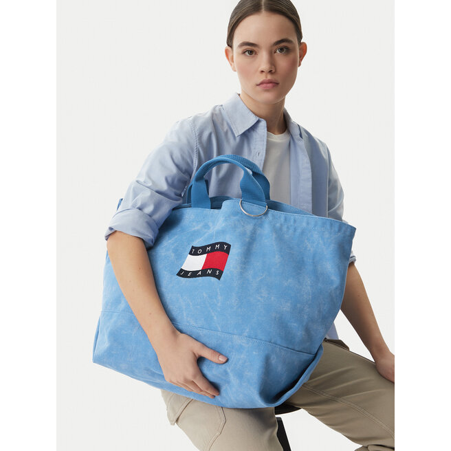 Torebka Tommy Hilfiger Wavy Flag Canvas Tote Bag AW0AW18466 Niebieski -