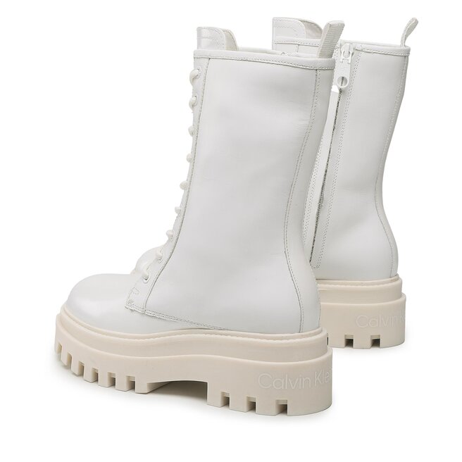 Calvin Klein Jeans Trappers Calvin Klein Jeans Flatform LAceup Boot Patent YW0YW00852 White YBR