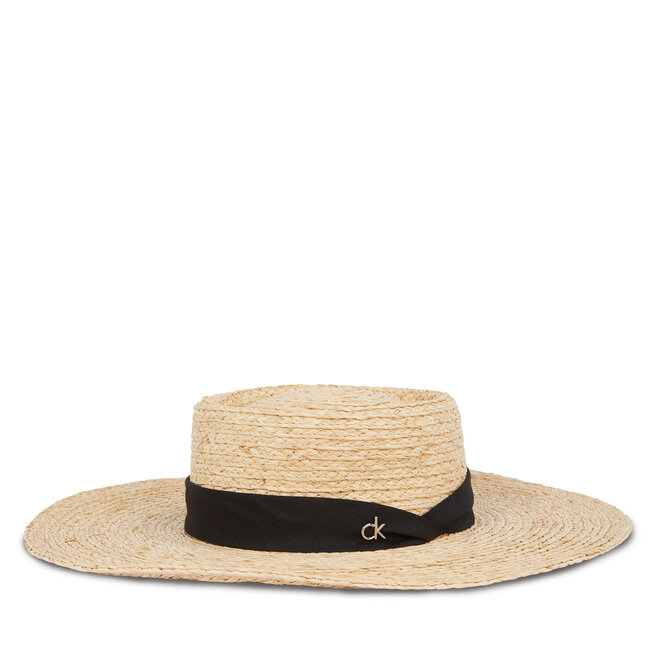Kapelusz Calvin Klein Ck Metal Linen Band Straw Hat - Beżowy