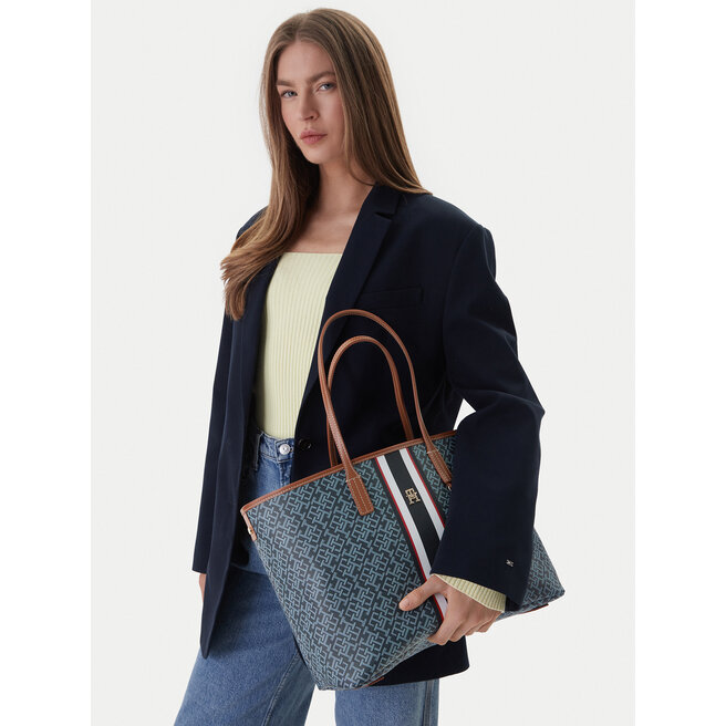 Torebka Tommy Hilfiger Th Monoplay Tote Stripe Le AW0AW18390 Niebieski -