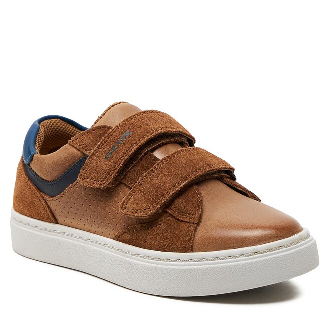 Geox B Nashik Boy – Baskets Basses Garçon Confortables Avec Double Scratch, Whisky/Military Taille 27 EU