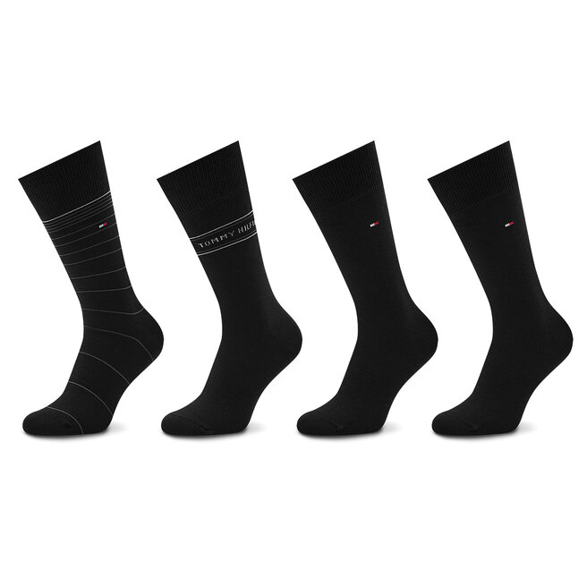 Set de 4 perechi de șosete lungi pentru bărbați Tommy Hilfiger 701220146 Black 002 002 imagine noua