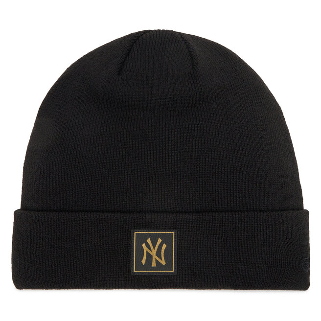 Czapka New Era New York Yankees Metallic Badge Black Cuff Knit Beanie - Czarny