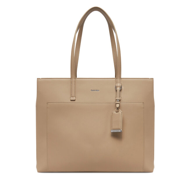 Torebka Calvin Klein Ck Must Medium Shopper W/Pocket - Beżowy