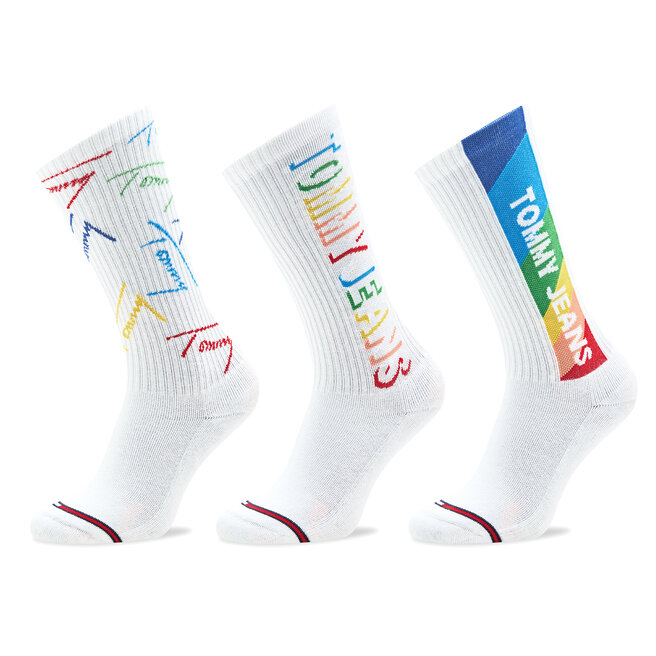 Tommy Jeans Set de 3 perechi de șosete medii unisex Tommy Jeans 701222686 White 001