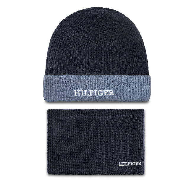 Komplet czapka i komin Tommy Hilfiger - Granatowy