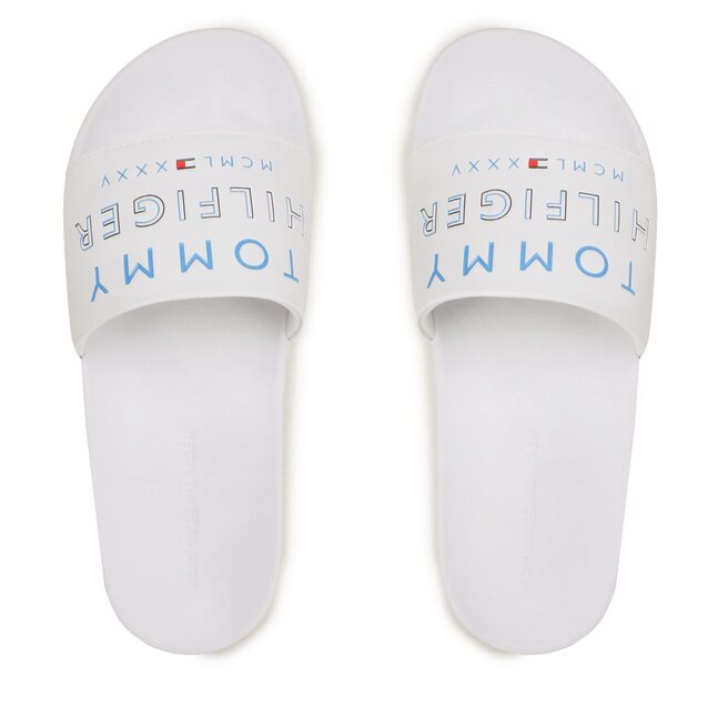 Tommy Hilfiger Șlapi Tommy Hilfiger Embossed Pool Slide FM0FM04463 White YBS