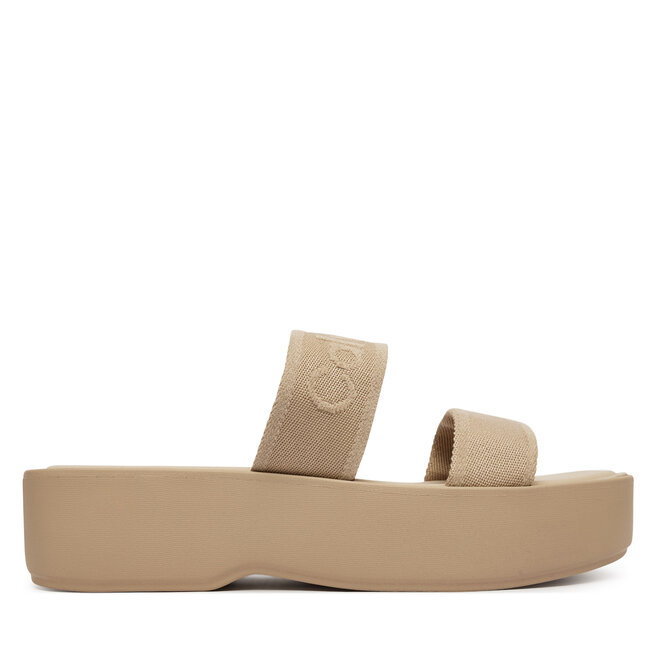 Klapki Calvin Klein Flatform Sndl Webbing HW0HW02878 Beżowy -