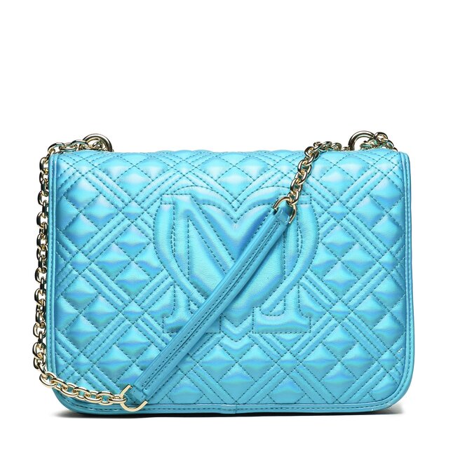 Love Moschino Damen Handtasche Blau - Stylische PU Schultertasche Mit Klettverschluss