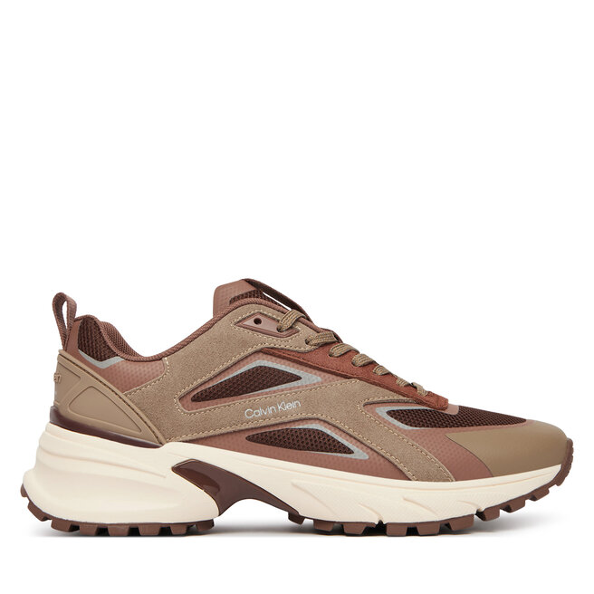 Sneakersy Calvin Klein Hike Runner Ck Stripe Refl Su HW0HW03107 Brązowy - kobiece