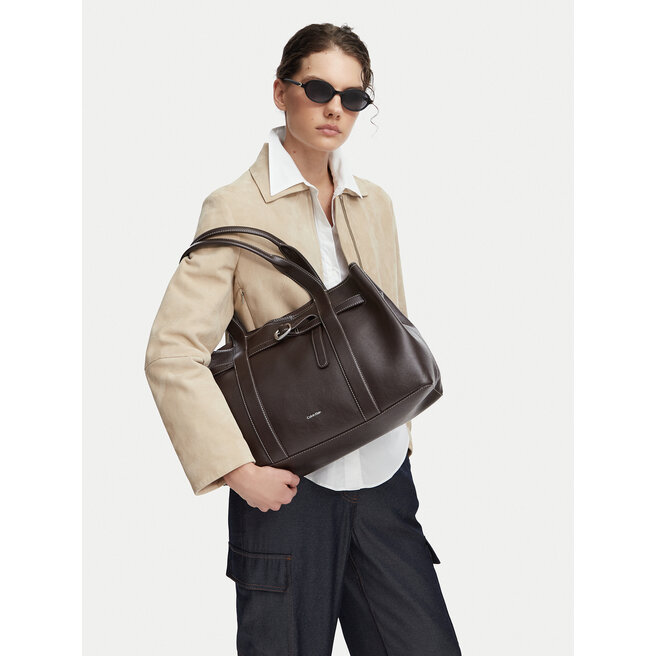 Torebka Calvin Klein Buckle Medium Work Tote LV04F3549G Brązowy -