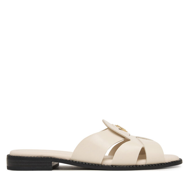 Klapki Tommy Hilfiger Leather Crest Square Toe Sandals FW0FW09126 Kremowy -