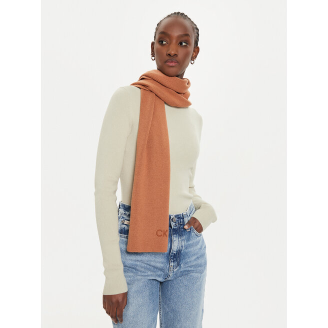 Szalik Calvin Klein Embroidery Fine - Brązowy