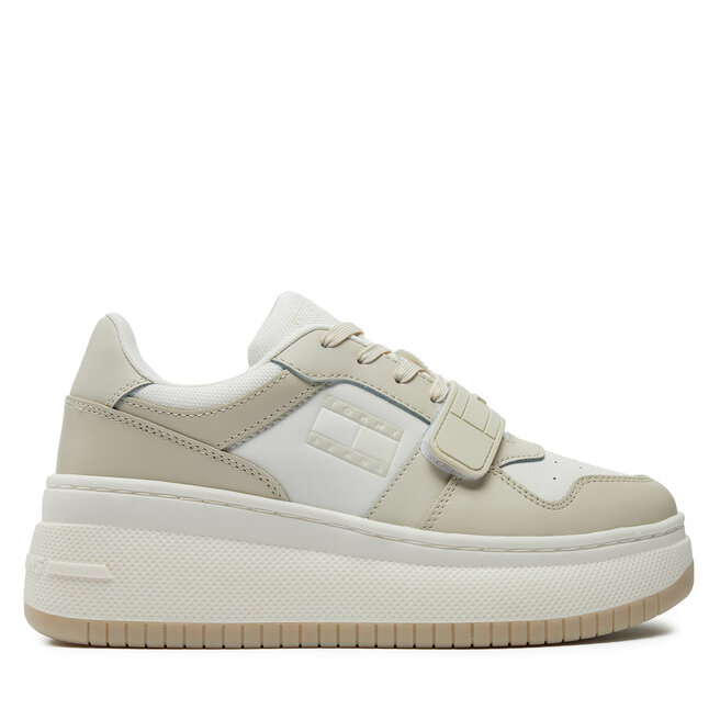 Sneakersy Tommy Jeans Tjw Retro Basket Flatform Velcro - Écru