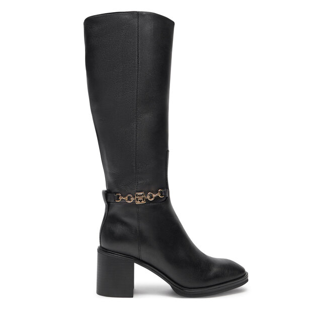 Kozaki Tommy Hilfiger Th Chain Leather Long Boot - Czarny