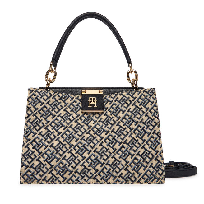 Torebka Tommy Hilfiger Th Her Med Satchel Jacqu AW0AW18639 Granatowy -