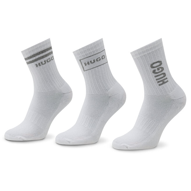 Hugo Sada 3 párů dámských vysokých ponožek Hugo 3p Qs Rib Logo Cc W 50484149 100