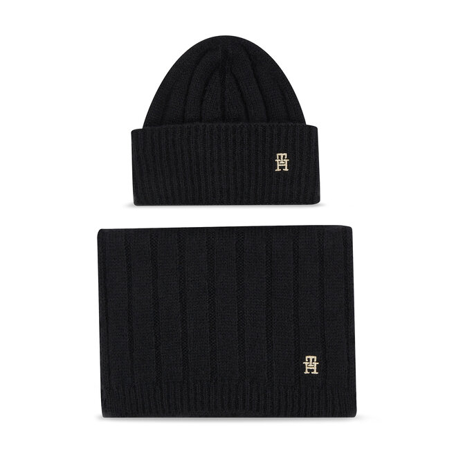 Tommy Hilfiger Σετ Κασκόλ και Σκούφος Tommy Hilfiger Th Timeless Beanie + Scarf AW0AW15367BDS Black BDS