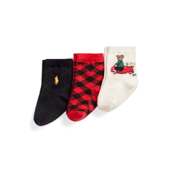 Σετ ψηλές κάλτσες παιδικές 3 τεμαχίων Polo Ralph Lauren 441896725001 Red/Cream