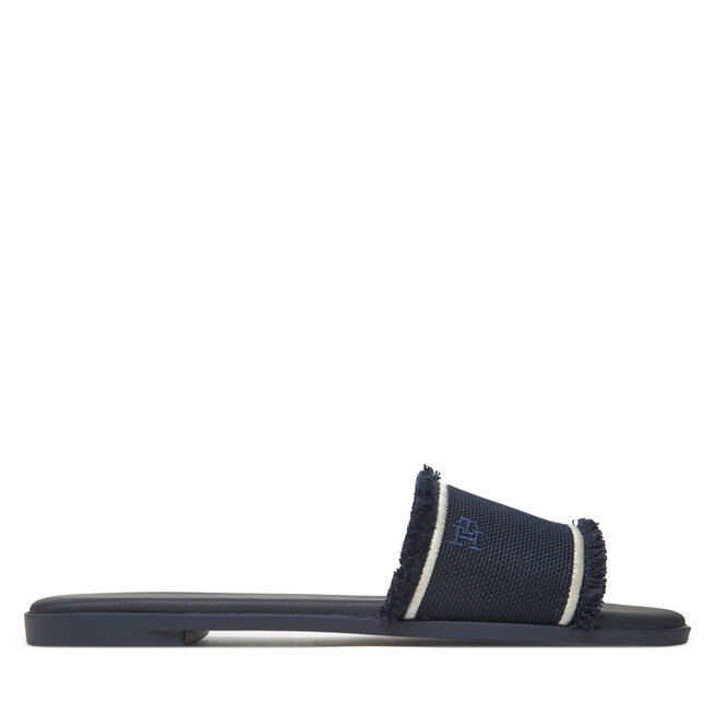 Klapki Tommy Hilfiger Fringe Canvas Flat Sandal - Granatowy