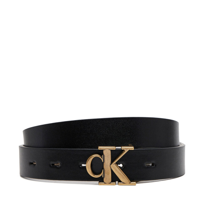 Pasek Damski Calvin Klein Jeans Monogram Placque Buckle 25Mm Rev - Czarny