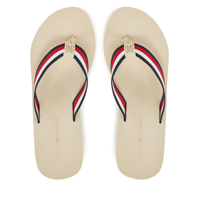 Japonki Tommy Hilfiger Th Corporate Wedge Beach Sandal - Beżowy