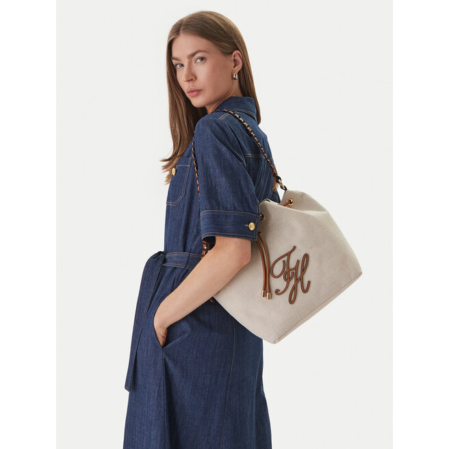 Torebka Tommy Hilfiger Th Elev Summer Bucket Canvas AW0AW18631 Beżowy -