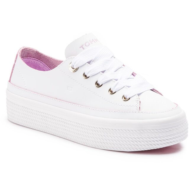 Sneakersy Tommy Hilfiger Leather Flatform Sneaker FW0FW04089 White