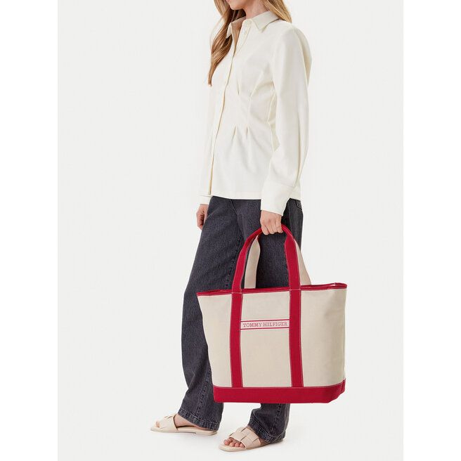 Torebka Tommy Hilfiger Th Summer Canvas Tote AW0AW17421 Beżowy -