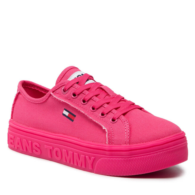 Teniși Tommy Jeans Mono Color Flatform EN0EN01823 Pink Alert THW Alert imagine noua