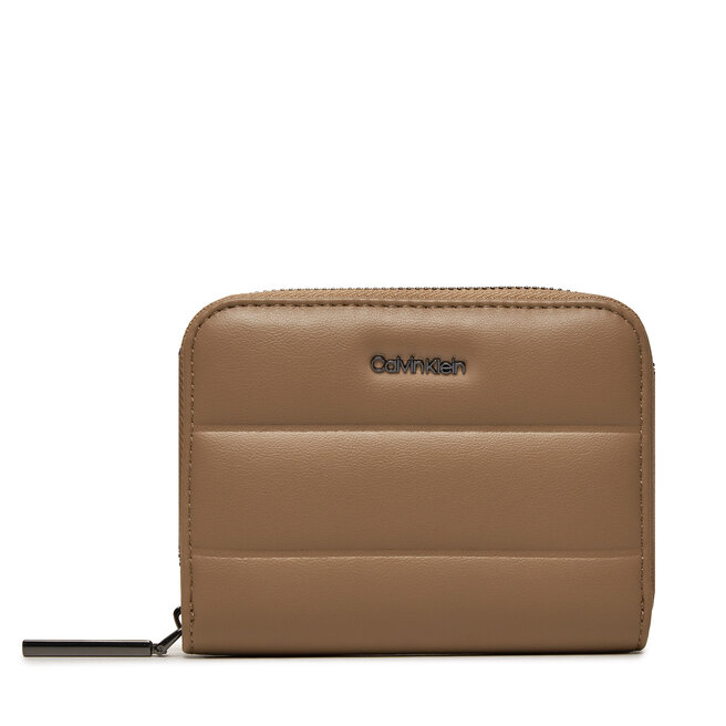 Mały Portfel Damski Calvin Klein Line Quilt Medium Zip Around - Brązowy