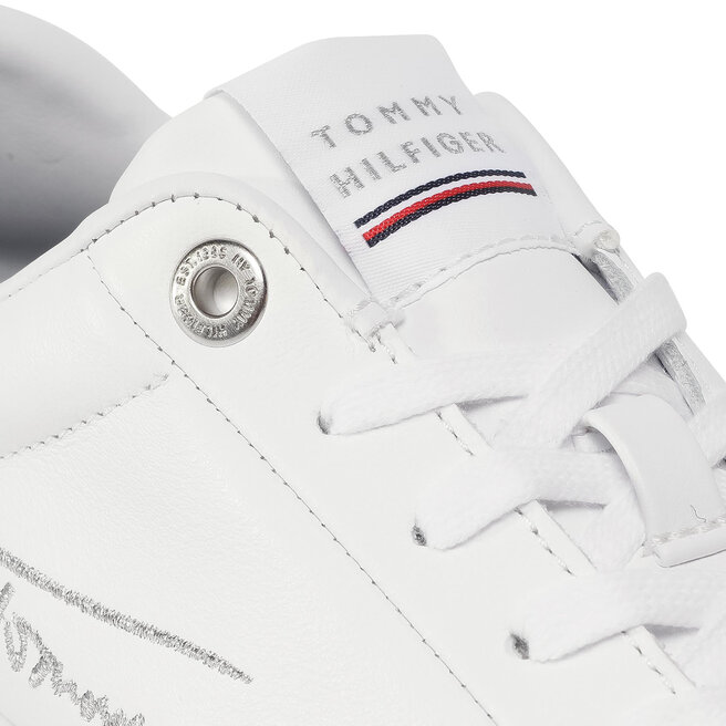 Laisvalaikio batai Tommy Hilfiger Signature Tommy Leather Cupsole FW0FW05219  White YBR • Www.eavalyne.lt