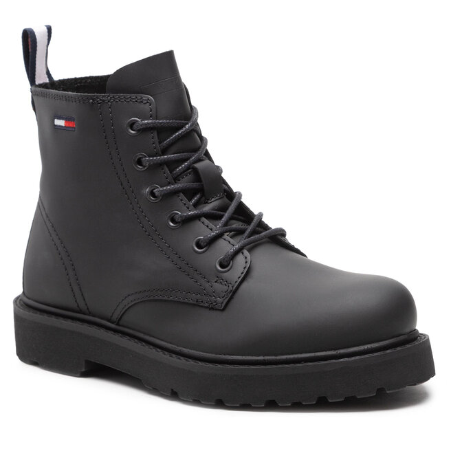 Trappers Tommy Jeans Short Lace Up Leather Boot EM0EM01040 Black BDS altele-De imagine noua
