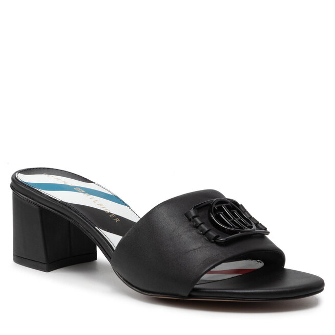 Șlapi Tommy Hilfiger Th Leather Branding Heel Sandal FW0FW06477 Black BDS BDS BDS