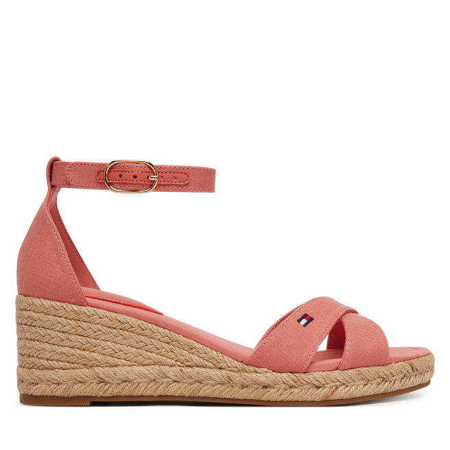 Espadryle Tommy Hilfiger Hemp Crossover Strap Wedge Espadrilles FW0FW09332 Różowy - kobiece
