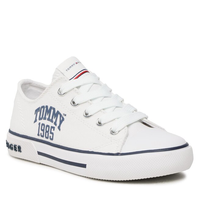 Sneakers aus Tommy 100 Varsity Hilfiger White M Lace-Up Low Stoff T3X9-32833-0890 Cut Sneaker