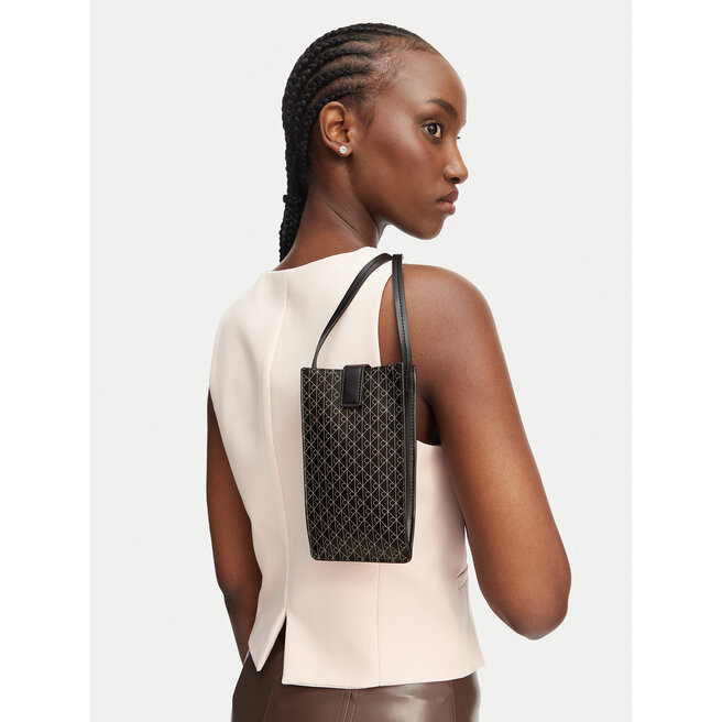 Torebka na telefon Calvin Klein Emblem Aop Phone Crossbody LV04F1115G Czarny -