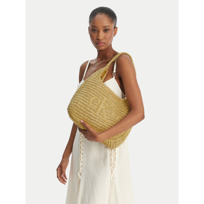 Torebka Calvin Klein Bold Ck Raffia Lg Shoulder Bag LV04F3448G Beżowy -