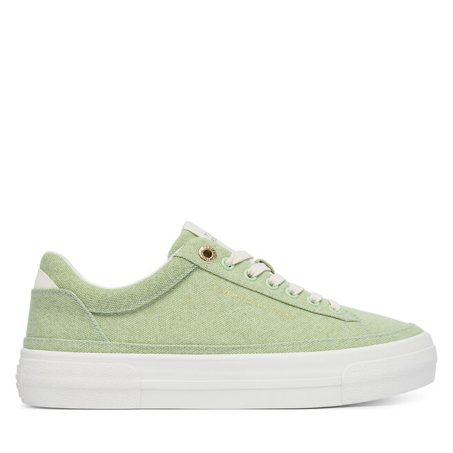 Sneakersy Tommy Hilfiger Washed Canvas Platform Trainers FW0FW09172 Zielony - kobiece