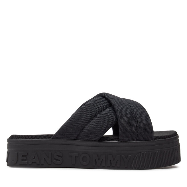Klapki Tommy Jeans Tjw Lettering Flatform Sandal - Czarny