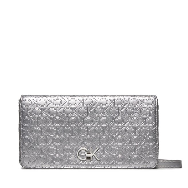 Torebka Calvin Klein Re-Lock Double Gusette_Emb - Srebrny