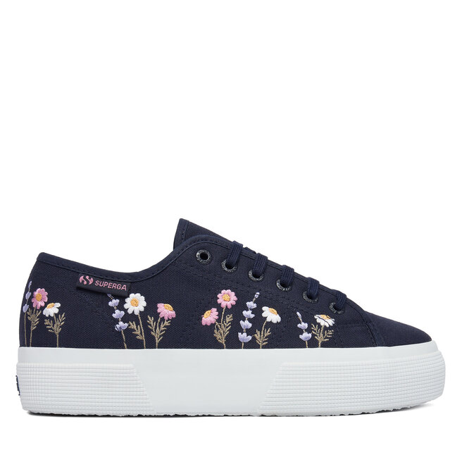 Tenisówki Superga 3740 Platform Flower Embroidery Leggera S5138TW Granatowy - kobiece
