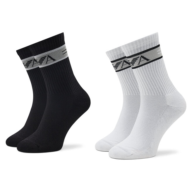Emporio Armani Sada 2 párů pánských vysokých ponožek Emporio Armani 303122 2F396 00911 Bianco/Nero