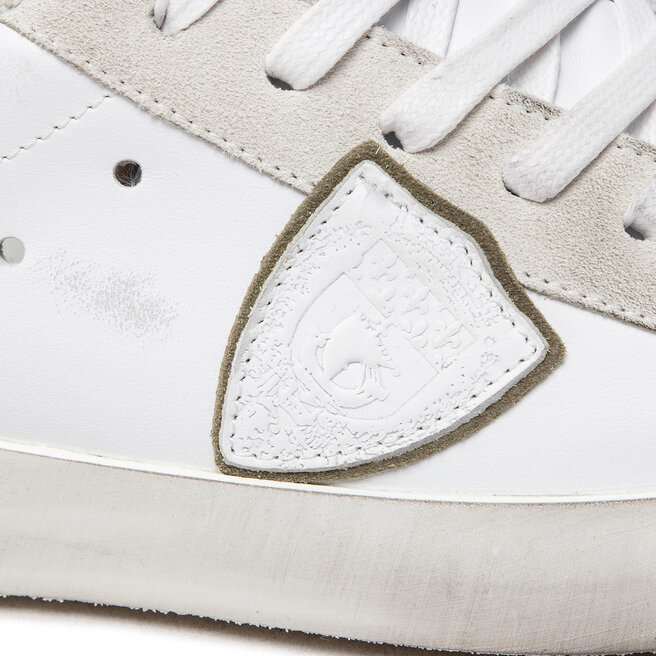 Baskets Philippe Model Prsx - Cuir Blanc Et Bronze, Talon Logo, Style Rétro Chic - 6
