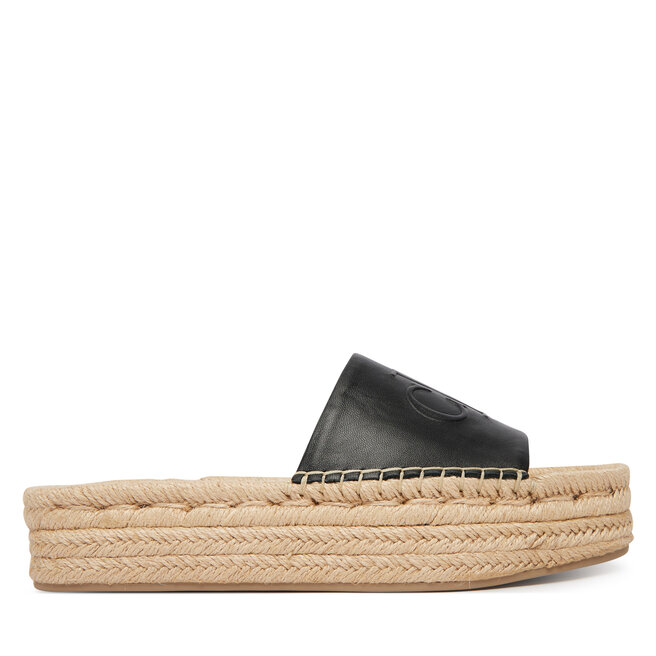 Espadryle Calvin Klein Flatf Espa Mule Lth Mg HW0HW03027 Czarny - kobiece